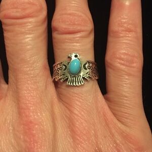 Silver Faux Turquoise Eagle Ring